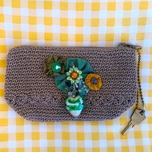 Crochet Woven Coin Purse Embellished w Vintage Jewelry & Found Items Handcrafted
